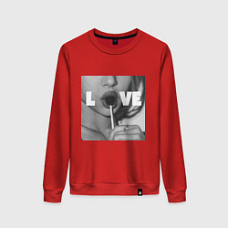 Свитшот хлопковый женский Непристойная девушка с чупа чупсом, цвет: красный