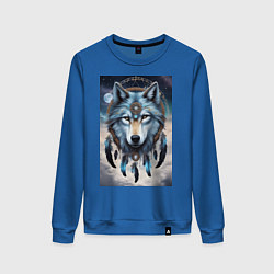 Свитшот хлопковый женский Шаман волк, цвет: синий