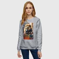 Свитшот хлопковый женский Лев в драной куртке - хиппи, цвет: меланж — фото 2