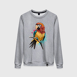 Свитшот хлопковый женский Акварельный попугай, цвет: меланж
