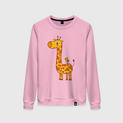 Свитшот хлопковый женский Жираф и птичка, цвет: светло-розовый