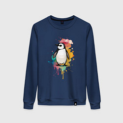 Свитшот хлопковый женский Красочный пингвин, цвет: тёмно-синий