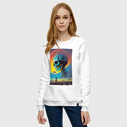 Свитшот хлопковый женский Cyber skull - fantasy, цвет: белый — фото 2