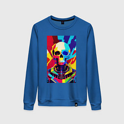 Свитшот хлопковый женский Pop art skull, цвет: синий