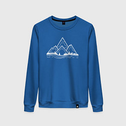 Свитшот хлопковый женский Лес и горы минимализм, цвет: синий