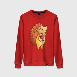 Свитшот хлопковый женский Ёжик с цветами, цвет: красный