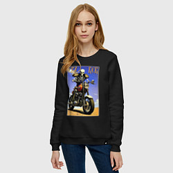 Свитшот хлопковый женский Crazy racer - skeleton - motorcycle, цвет: черный — фото 2