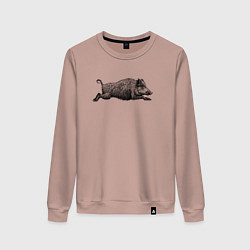 Свитшот хлопковый женский Кабан бежит, цвет: пыльно-розовый