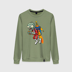 Свитшот хлопковый женский Зомби на джетпаке, цвет: авокадо