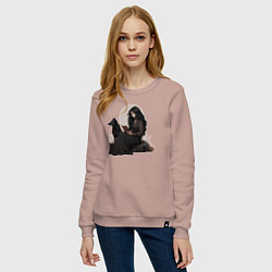 Свитшот хлопковый женский Фентези девушка с волком читает книгу, цвет: пыльно-розовый — фото 2