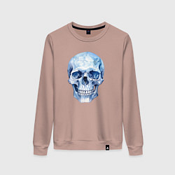 Свитшот хлопковый женский Синий акварельный череп, цвет: пыльно-розовый