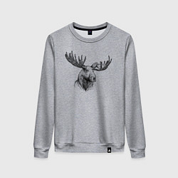 Свитшот хлопковый женский Голова лося, цвет: меланж