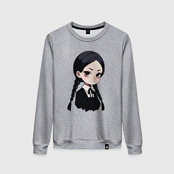 Свитшот хлопковый женский Уэнсдей Аддамс в аниме стиле, цвет: меланж