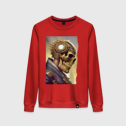Свитшот хлопковый женский Череп а стиле стимпанк - нейросеть, цвет: красный
