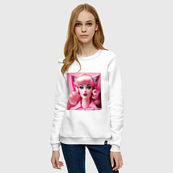 Свитшот хлопковый женский Barbie cat, цвет: белый — фото 2