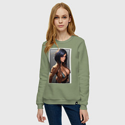 Свитшот хлопковый женский Крутая девушка, цвет: авокадо — фото 2