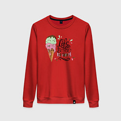 Свитшот хлопковый женский Life is better with ice cream, цвет: красный