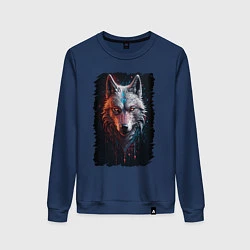 Свитшот хлопковый женский Психоделический волк, цвет: тёмно-синий