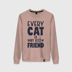 Свитшот хлопковый женский Every cat is my best friend, цвет: пыльно-розовый