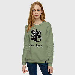 Свитшот хлопковый женский Im fine абстракция кота, цвет: авокадо — фото 2