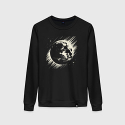 Свитшот хлопковый женский Луна в космосе, цвет: черный