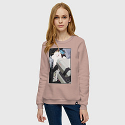 Свитшот хлопковый женский Кот в ретро консолях, цвет: пыльно-розовый — фото 2