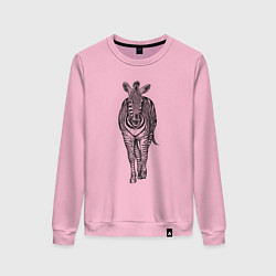 Свитшот хлопковый женский Зебра спереди, цвет: светло-розовый