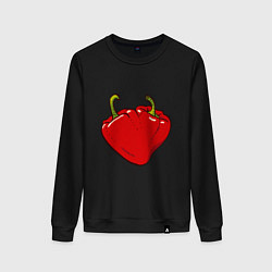 Свитшот хлопковый женский Сердце из красных перцев как символ любви к еде, цвет: черный