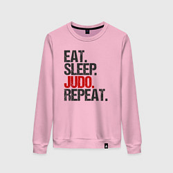 Свитшот хлопковый женский Eat sleep judo repeat, цвет: светло-розовый
