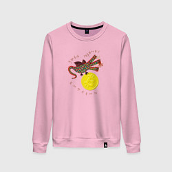Свитшот хлопковый женский Змей Горыныч с монетой Биткойна, цвет: светло-розовый