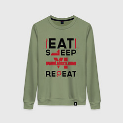 Свитшот хлопковый женский Надпись: eat sleep GTA6 repeat, цвет: авокадо