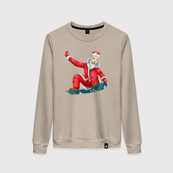Свитшот хлопковый женский Дед Мороз сноубордист, цвет: миндальный