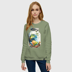 Свитшот хлопковый женский Мир в банке - Земля, цвет: авокадо — фото 2