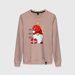 Свитшот хлопковый женский Милый гном с подарком, цвет: пыльно-розовый