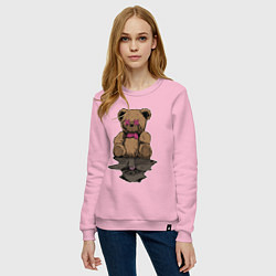 Свитшот хлопковый женский Плюшевый медвежонок и его отражение, цвет: светло-розовый — фото 2