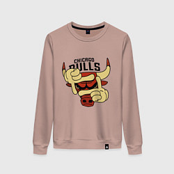 Свитшот хлопковый женский Bulls logo with hands, цвет: пыльно-розовый