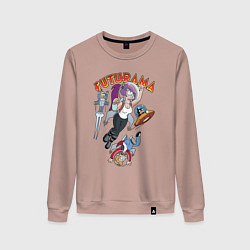 Свитшот хлопковый женский Футурама в космосе, цвет: пыльно-розовый