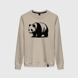 Свитшот хлопковый женский Стоящая чёрная панда, цвет: миндальный