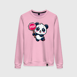 Свитшот хлопковый женский Милая панда со знаком стоп, цвет: светло-розовый