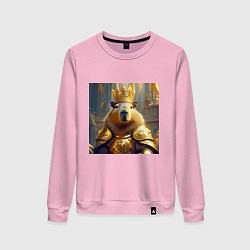 Свитшот хлопковый женский Мем царь капибара в золотых латах и короне, цвет: светло-розовый