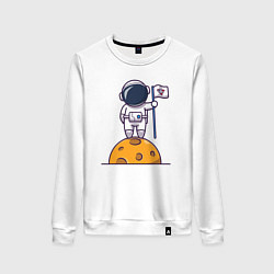 Свитшот хлопковый женский Космонавтик на луне, цвет: белый