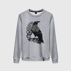 Свитшот хлопковый женский Мистический славянский ворон, цвет: меланж