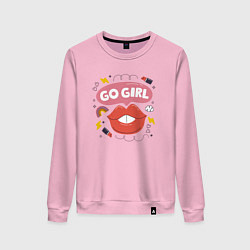 Свитшот хлопковый женский Go girl lips, цвет: светло-розовый