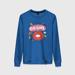 Свитшот хлопковый женский Go girl lips, цвет: синий