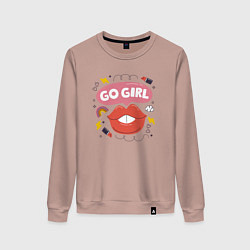 Свитшот хлопковый женский Go girl lips, цвет: пыльно-розовый