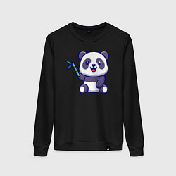 Свитшот хлопковый женский Панда и бамбук, цвет: черный