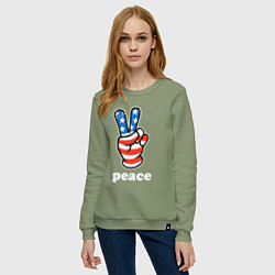 Свитшот хлопковый женский USA peace, цвет: авокадо — фото 2