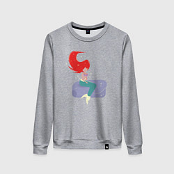 Свитшот хлопковый женский Русалочка сидит на камне - минимализм, цвет: меланж