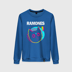 Свитшот хлопковый женский Ramones rock star cat, цвет: синий