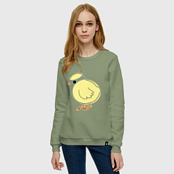 Свитшот хлопковый женский Птицы цыпленок, цвет: авокадо — фото 2